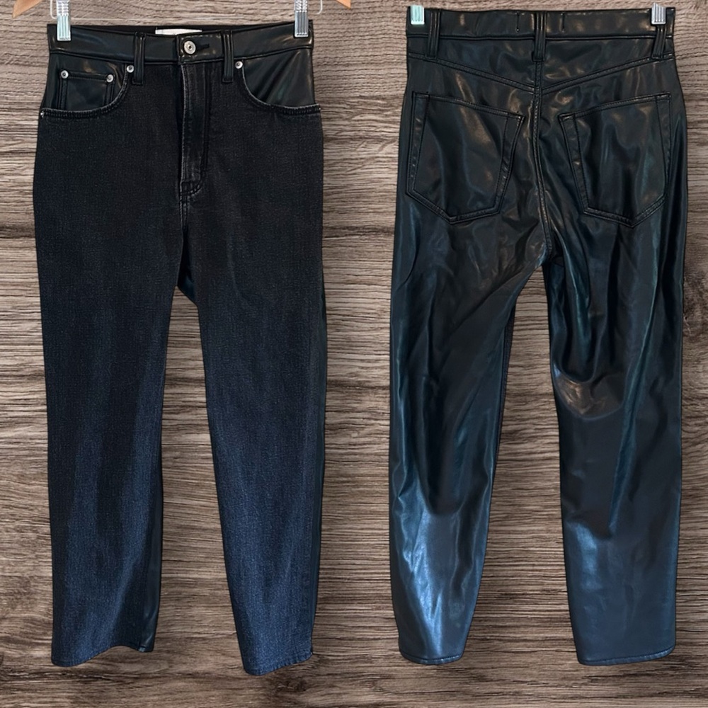 Abercrombie faux leather denim ankle straight high rise jeans 2/26